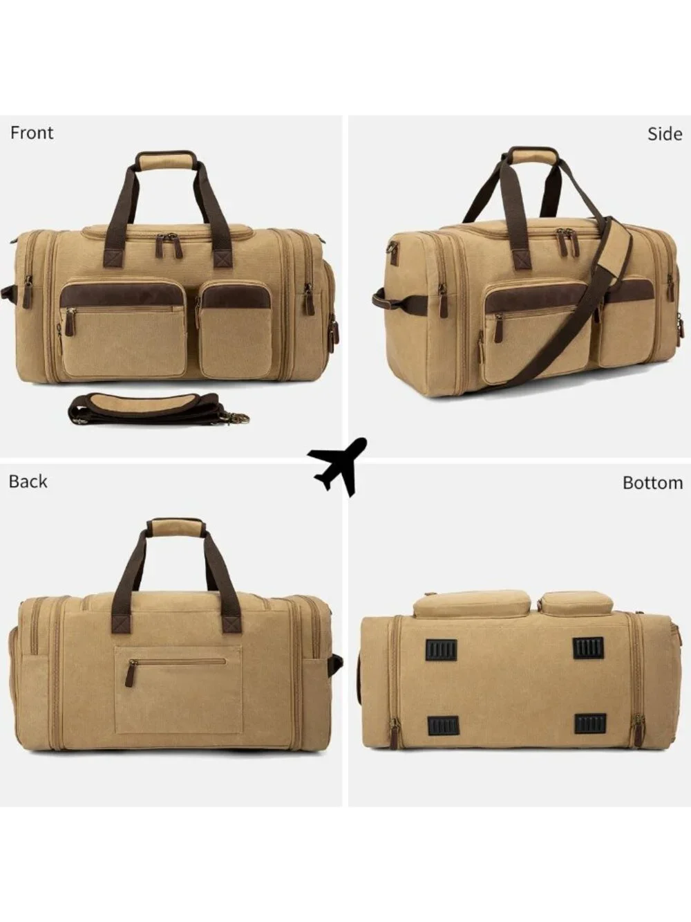 Spacious 60L Canvas Duffle Bag for Travel, Expandable Overnight Weekender Tote